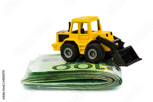 Photo: Bagger auf Euro-Banknoten Bagger auf Euro-Banknoten