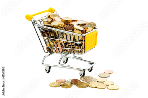 Photo: Einkaufswagen und Euromünzen Einkaufswagen und Euromünzen