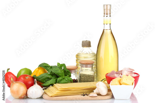Photo: Lasagna ingredients isolated on white Lasagna ingredients isolated on white