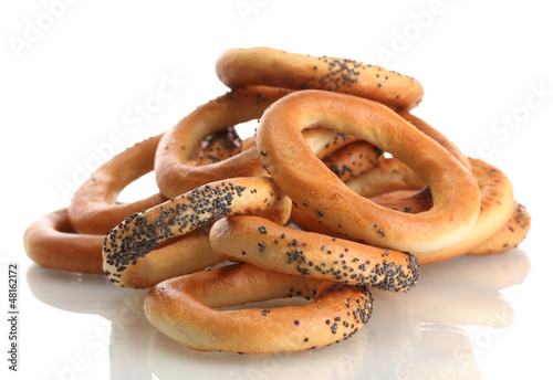 Photo: tasty bagels, isolated on white tasty bagels, isolated on white