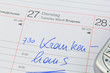 Eintrag im Kalender: Krankenhaus