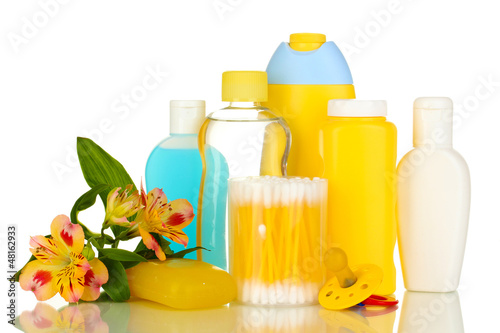 Photo: Baby cosmetics isolated on white Baby cosmetics isolated on white