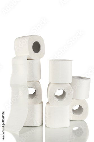 Photo: Rolls of toilet paper isolated on white Rolls of toilet paper isolated on white