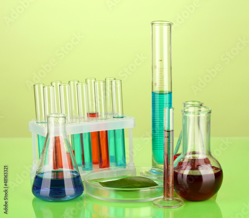Photo: Test-tubes and green leaf tested in petri dish, Test-tubes and green leaf tested in petri dish,