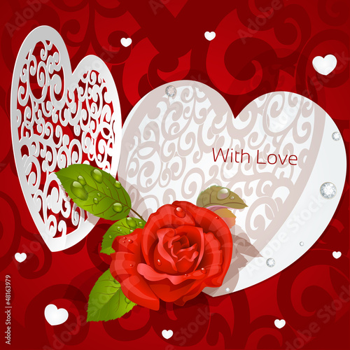 Vector: Delicate Valentine applique with red rose Delicate Valentine applique with red rose