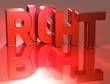 3D Word Right on red background