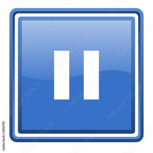 Illustration: pause blue glossy square web icon isolated pause blue glossy square web icon isolated