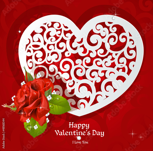 Vector: Valentine paper applique with a red rose and diamonds Valentine paper applique with a red rose and diamonds