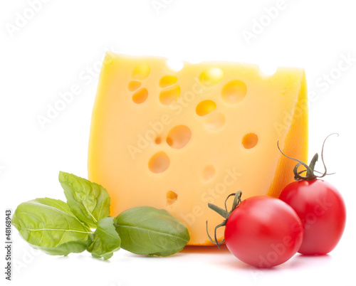 Photo: Cheese and basil leaves still life Cheese and basil leaves still life