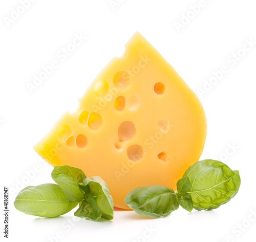 Photo: Cheese and basil leaves Cheese and basil leaves