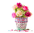 Rose and mosaic flower pot.  I made myself mosaic flower pot.