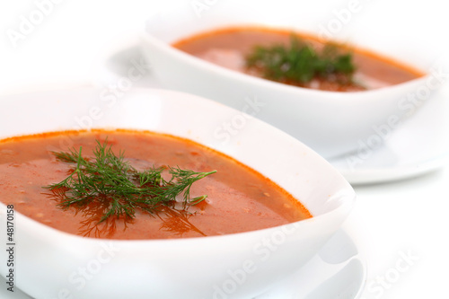 Photo: Image of bowls of hot red soup isolated Image of bowls of hot red soup isolated