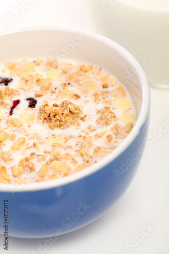 Photo: Image of blue bowl with healthy muesli Image of blue bowl with healthy muesli