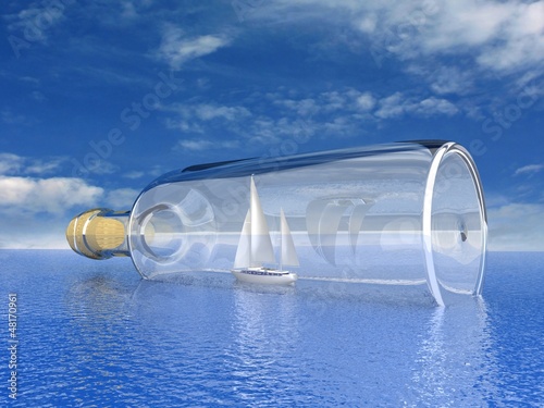 Illustration: Sailing yacht in the bottle. Concept - protection of travel. Sailing yacht in the bottle. Concept - protection of travel.