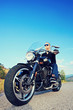 Biker riding a customized motorcycle