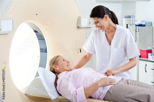 Photo: Female Patient On CT Scan Bed Female Patient On CT Scan Bed
