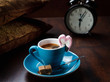 Coffee with marshmallow heart and brown sugar for Valentine-day
