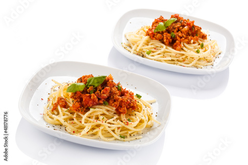 Photo: Pasta with meat, sauce and vegetables Pasta with meat, sauce and vegetables