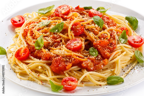Photo: Pasta with meat, tomato sauce, parmesan and vegetables Pasta with meat, tomato sauce, parmesan and vegetables