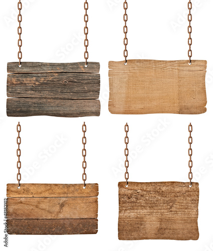 Photo: wooden sign with chain hanging background message wooden sign with chain hanging background message