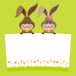Card Boy & Girl Bunny Label Meadow Flowers