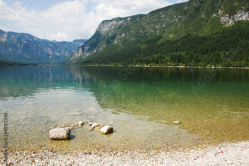 Photo: Lake Bohinj Shore in Slovenia Lake Bohinj Shore in Slovenia
