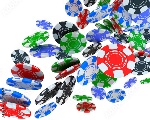 Illustration: Poker chips falling on white background. Poker chips falling on white background.