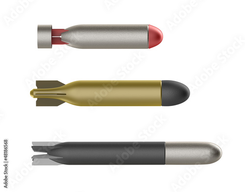 Illustration: Set of three different torpedoes isolated on white Set of three different torpedoes isolated on white