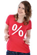 Junge Frau in rotem Sale-Shirt