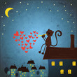 Valentines day background with cat and heart