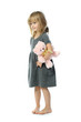 A girl in a gray dress emotional hamming