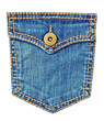 Blue jeans pocket isolated on white .