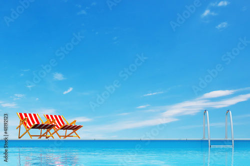 Illustration: Swimming pool with beach chairs Swimming pool with beach chairs