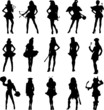 Girls in different costumes for Valentine's day party silhouette