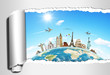 Travel the world concept torned paper monument