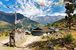 Photo: Prayer wall, prayer flags and village in Nepal Prayer wall, prayer flags and village in Nepal