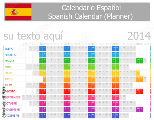 Vector: 2014 Spanish Planner Calendar with Horizontal Months 2014 Spanish Planner Calendar with Horizontal Months