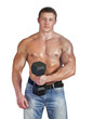 young bodybuilder training with dumbbell