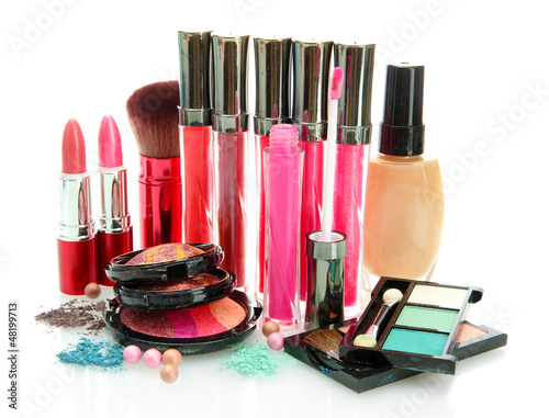 Photo: beautiful decorative cosmetics, isolated on white beautiful decorative cosmetics, isolated on white