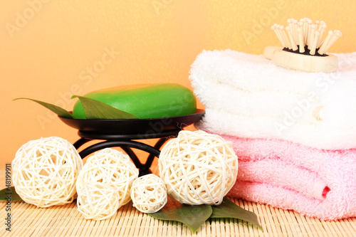 Photo: beautiful spa setting on beige background beautiful spa setting on beige background