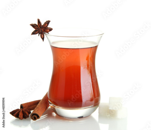 Photo: glass of Turkish tea, isolated on white glass of Turkish tea, isolated on white