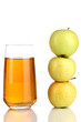 Useful apple juice with apples around isolated on white