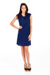 pretty woman in navy blue dress isolated on white