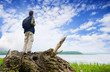 The tourist looking in a distance