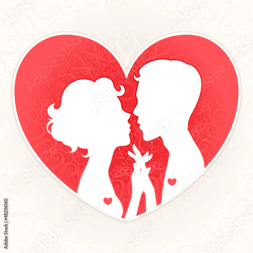 Vector: silhouettes of lovers on a background of red hearts silhouettes of lovers on a background of red hearts