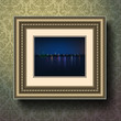 Night city picture in image frame, vector Eps10 illustration.