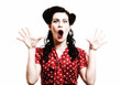 bright picture of surprised woman face over white