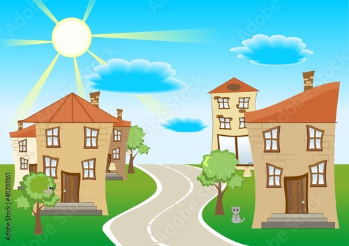 Vector: Quiet street on a sunny day Quiet street on a sunny day