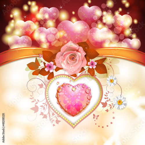 Vector: Valentine's day card with hearts and rose Valentine's day card with hearts and rose