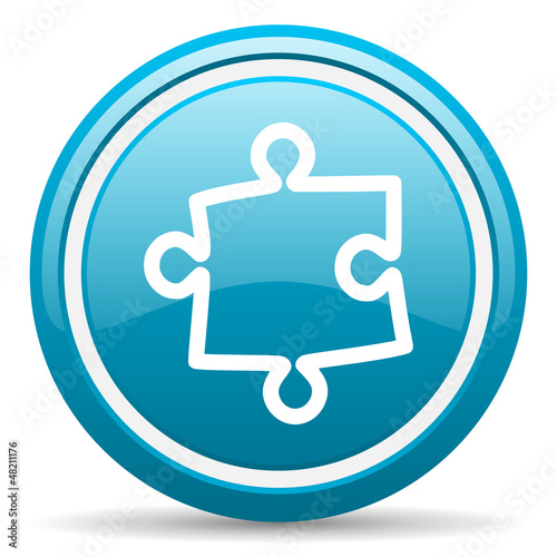 Illustration: puzzle blue glossy icon on white background puzzle blue glossy icon on white background